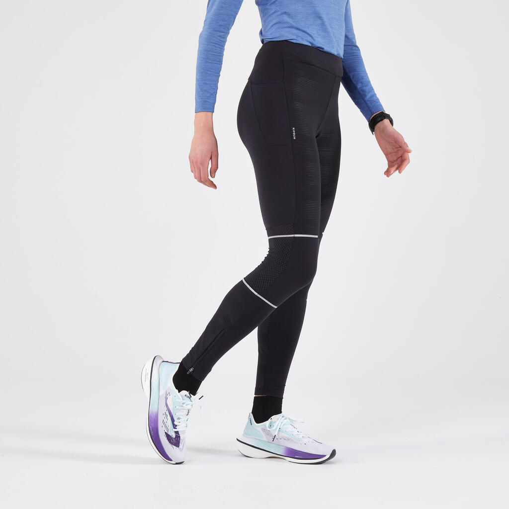 KIPRUN WARM RAIN - WOMEN'S WARM WATER-REPELLENT RUNNING TIGHTS - BLACK