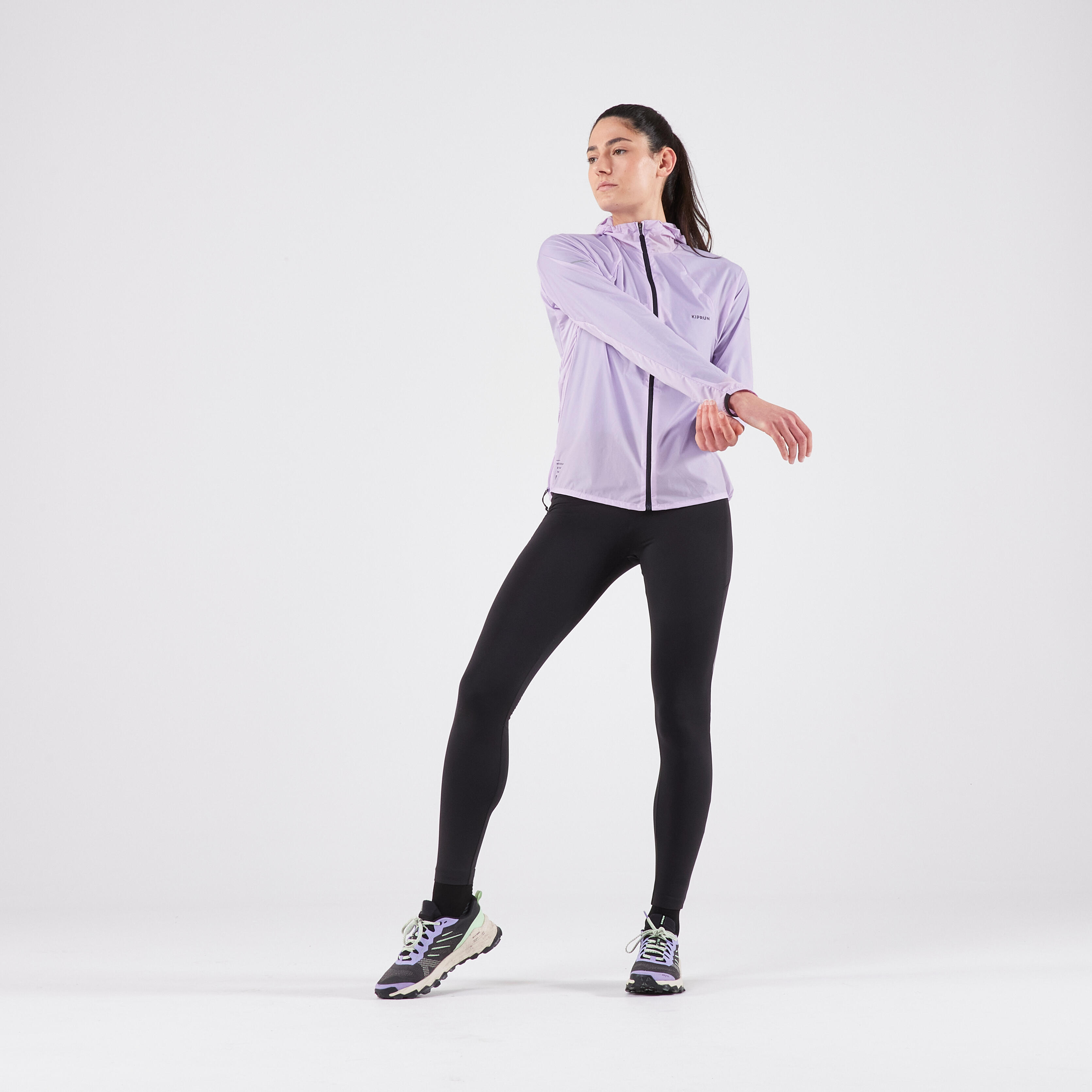 Women's LS Trail Running Windproof Jacket - Lilac - KIPRUN