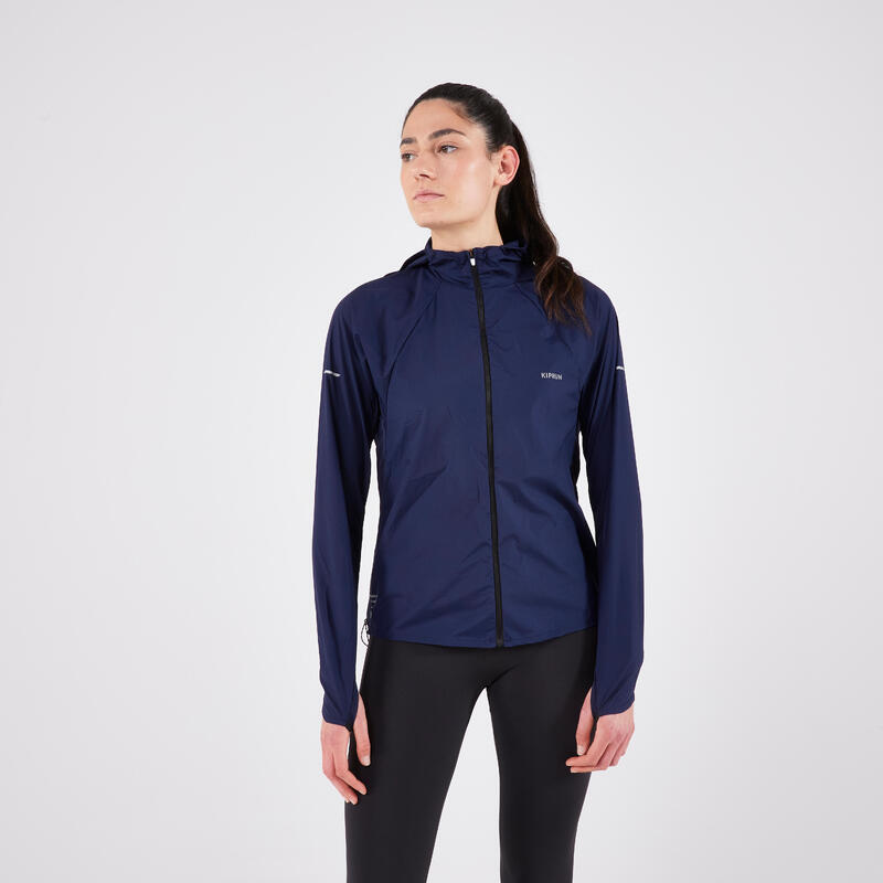 Chaqueta cortaviento running y trail running Mujer - KIPRUN Run 900 Wind azul 