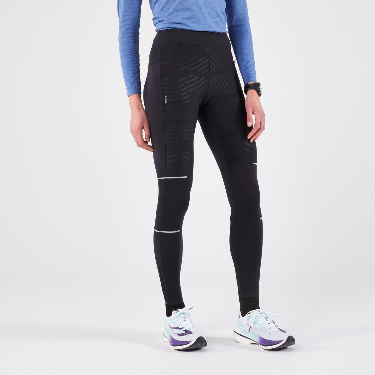 COLLANT RUNNING CHAUD ET DEPERLANT FEMME - KIPRUN WARM RAIN NOIR