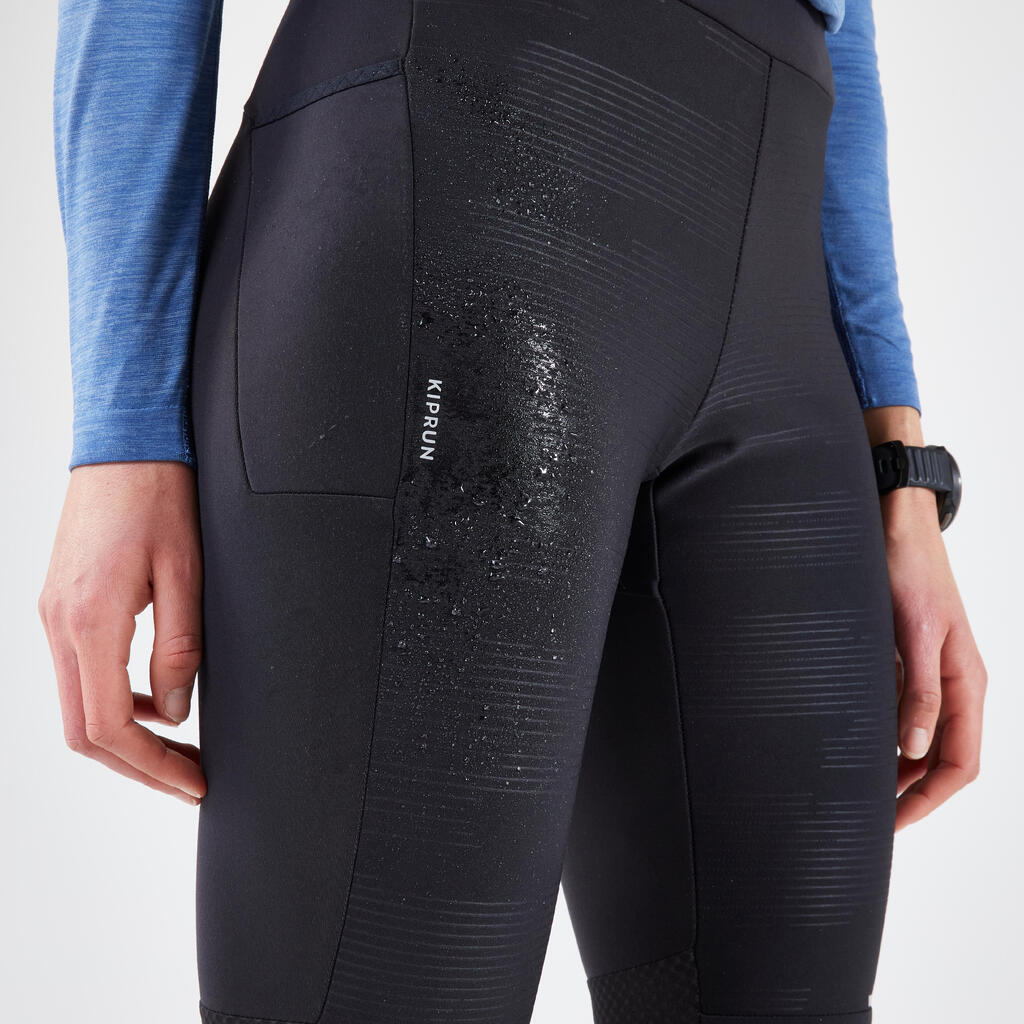 Lauftights lang Damen warm wasserabweisend - Warm Rain schwarz