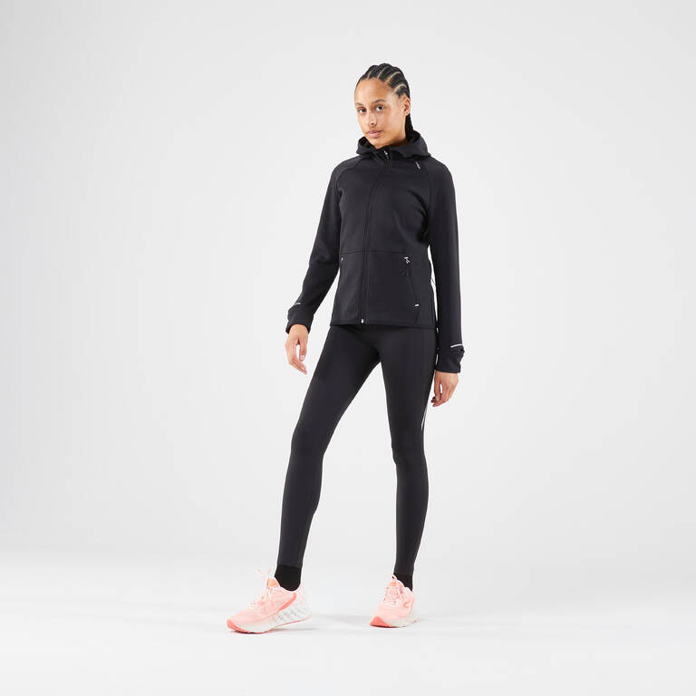 Women's warm running jacket-KIPRUN RUN 500 Warm-Black smoke