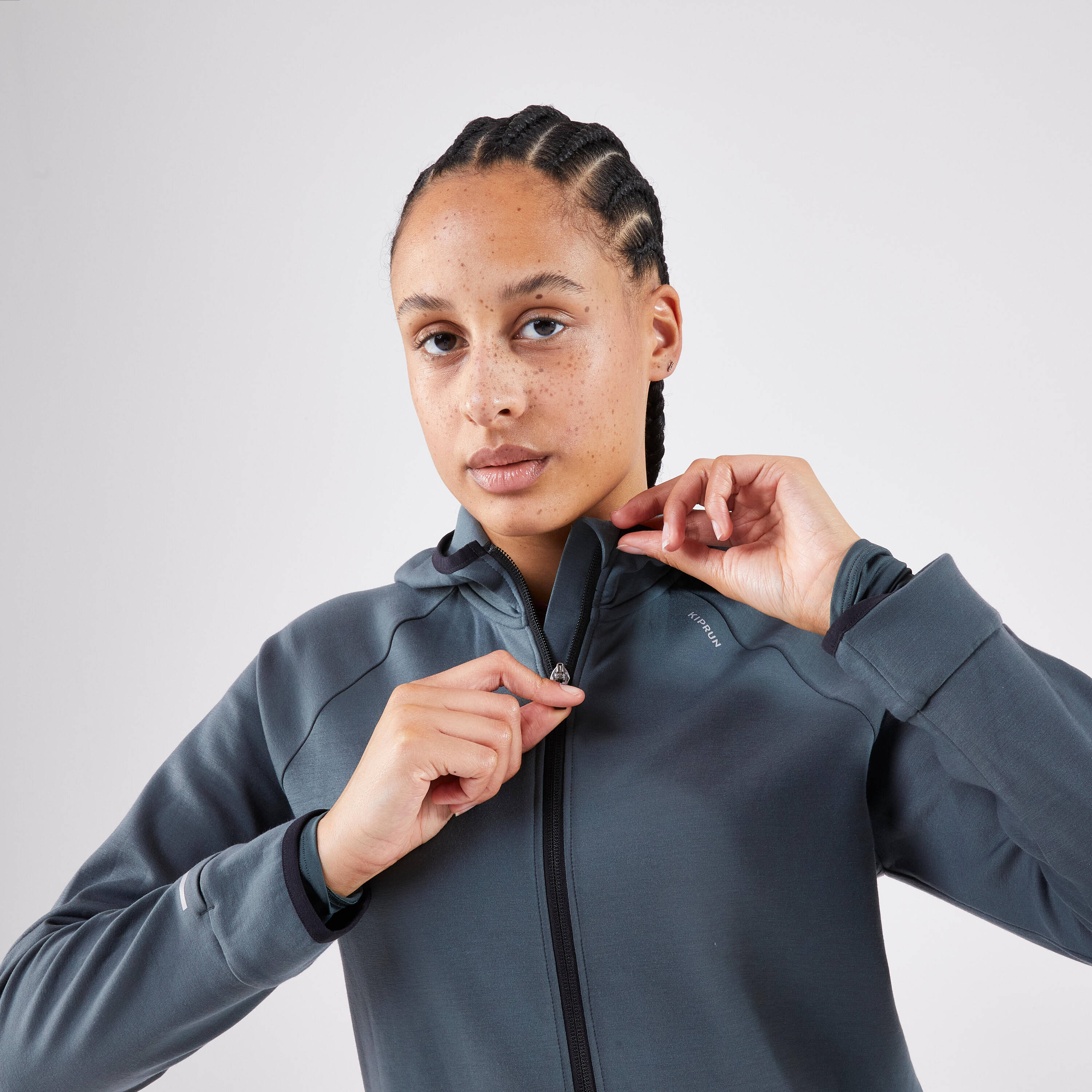 Women's warm running jacket-KIPRUN RUN 500 Warm-Smoke green -  3