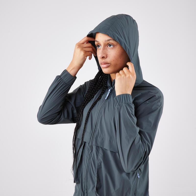 Veste coupe-vent de running Femme - KIPRUN Run 500 Wind verte