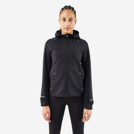 Veste chaude de running Femme, KIPRUN Run 500 Warm Noir fumé