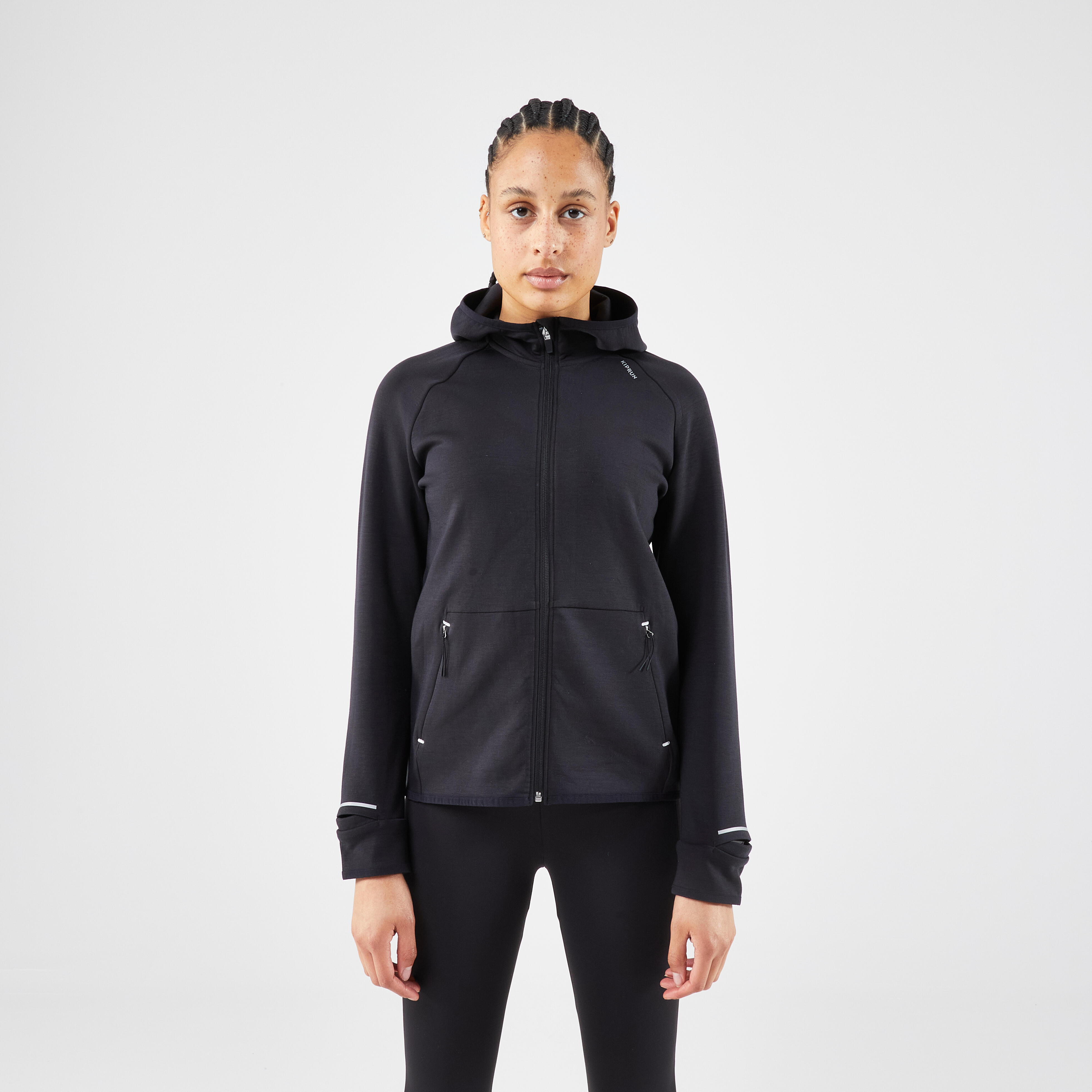 Women's Warm Running Jacket-kiprun Run 500 Warm-black Smoke