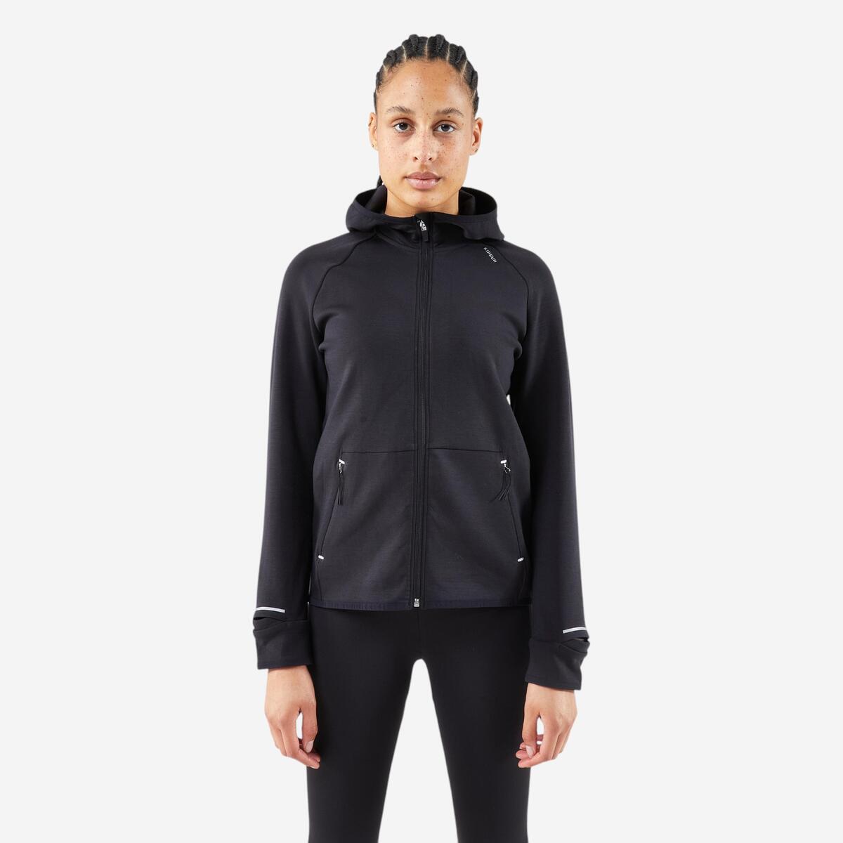 Veste chaude de running Femme, KIPRUN Run 500 Warm Noir fumé