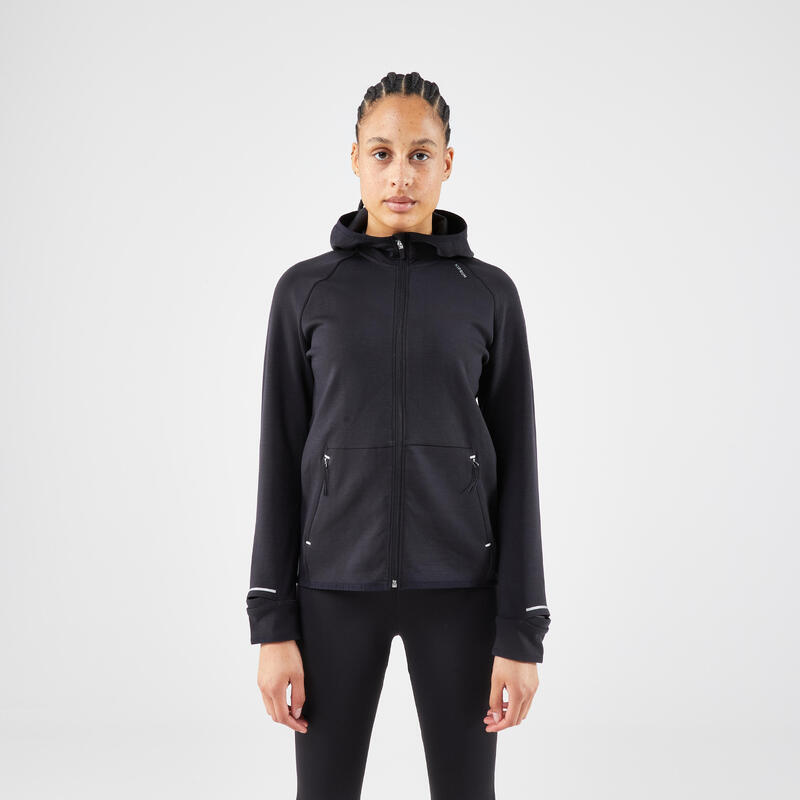 Veste chaude de running Femme - KIPRUN Run 500 Warm Noir fumé