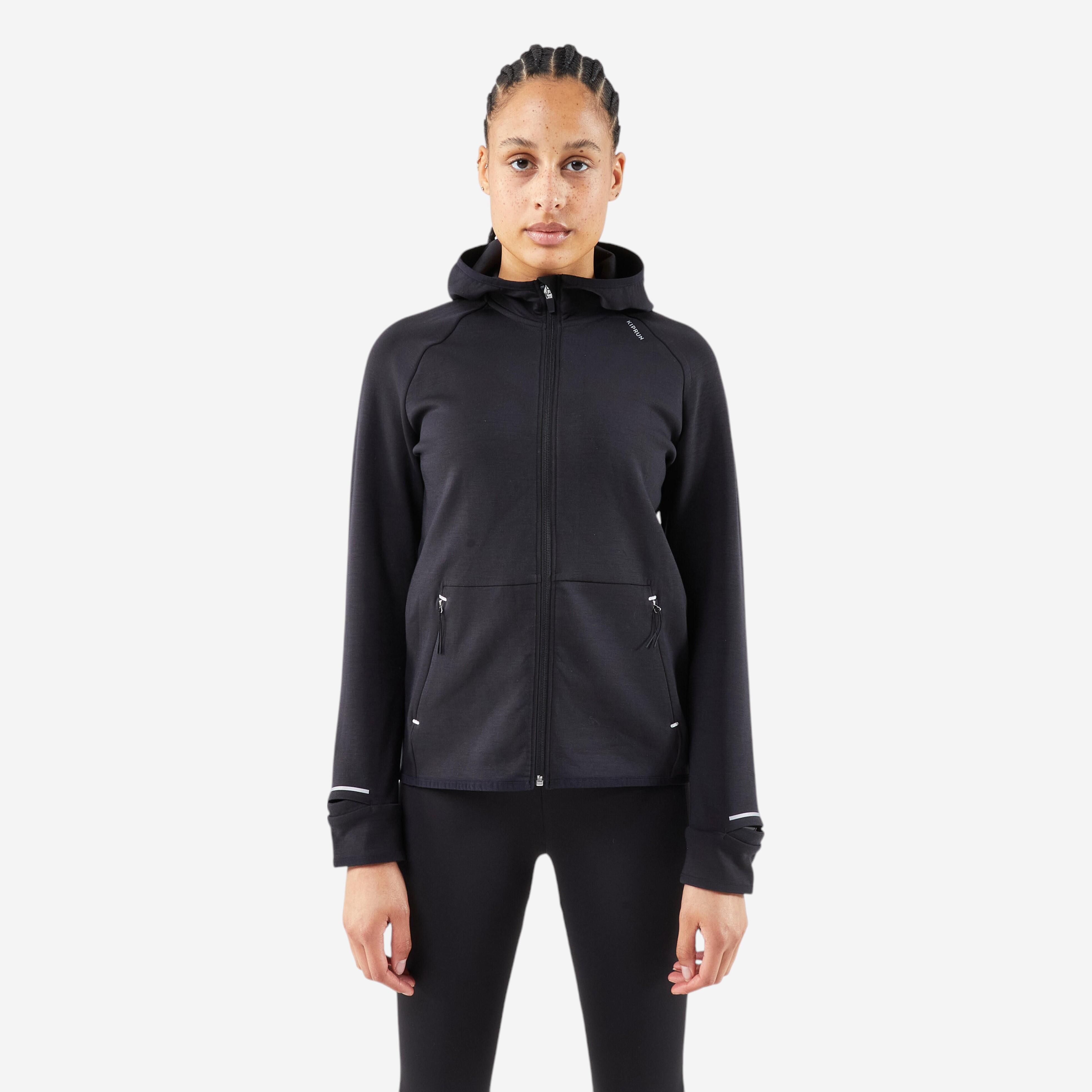Women s warm running jacket KIPRUN RUN 500 Warm Black smoke Decathlon