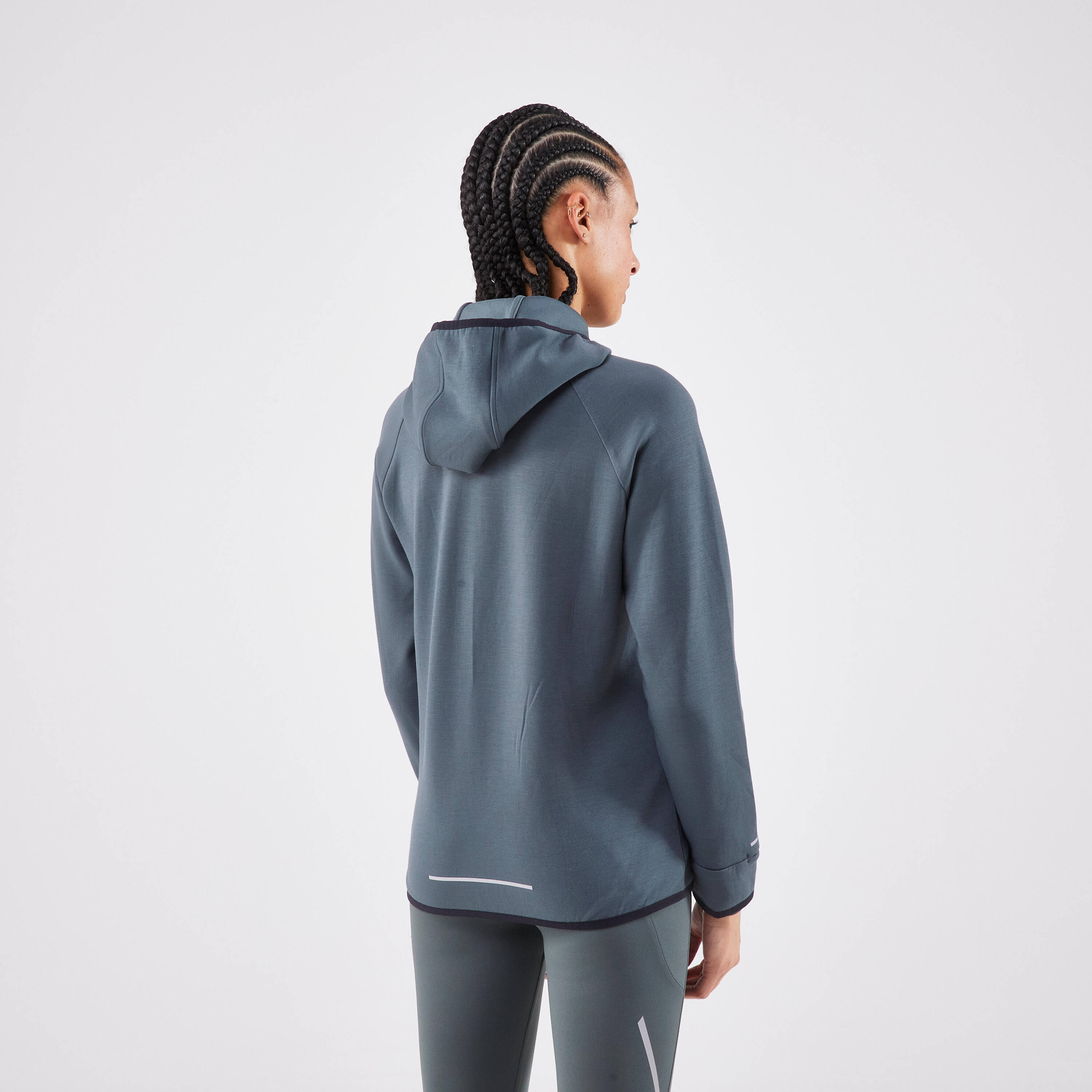Women's warm running jacket-KIPRUN RUN 500 Warm-Smoke green -  2