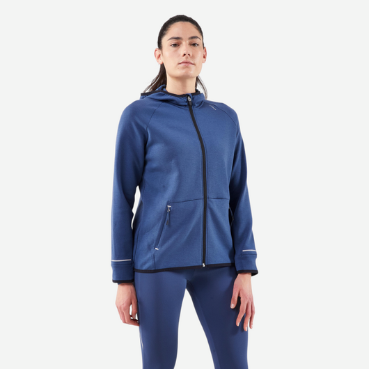 Veste chaude de running Femme, KIPRUN Run 500 Warm Bleu abysse