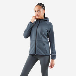 Veste chaude de running Femme, KIPRUN Run 500 Warm Vert fumé