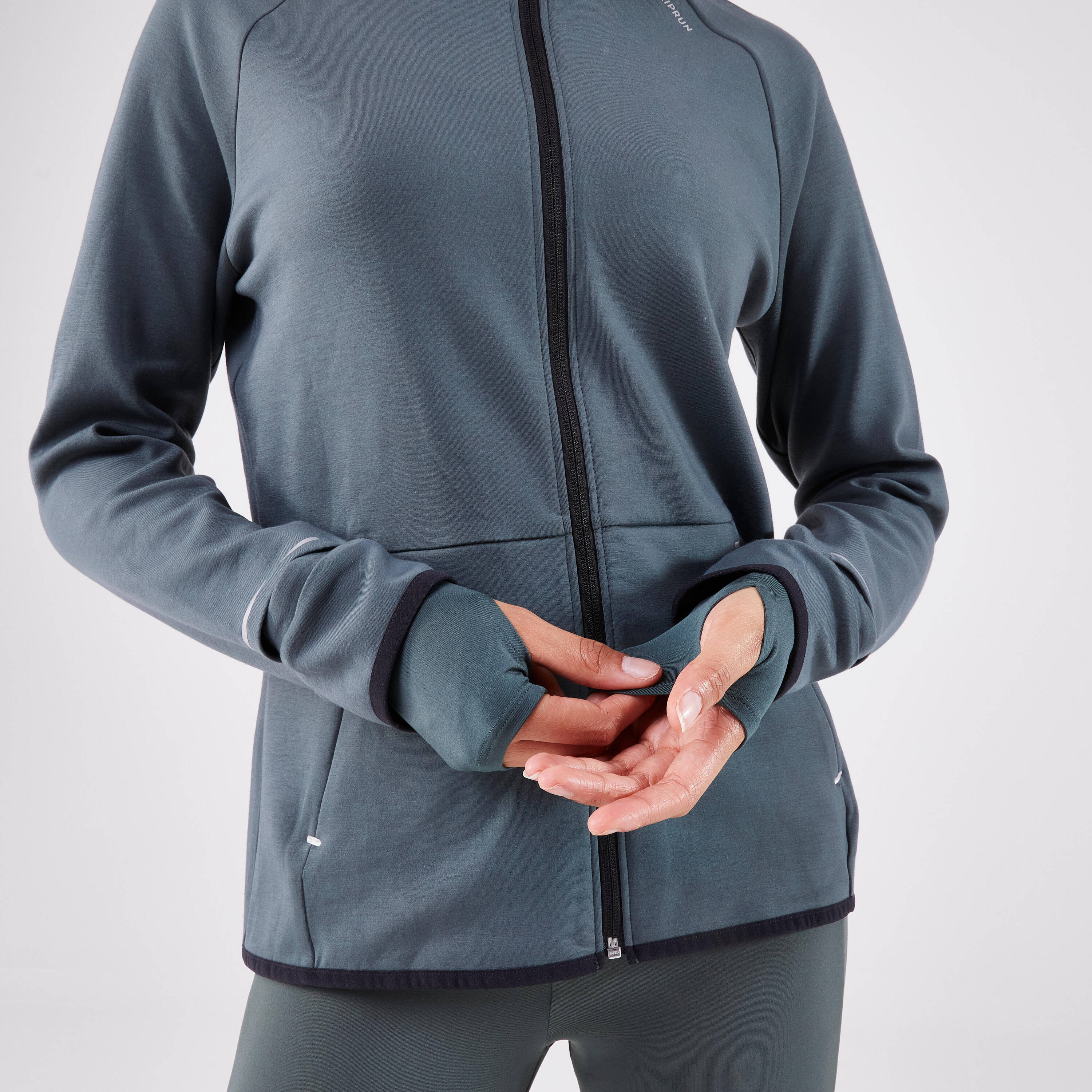 Women's warm running jacket-KIPRUN RUN 500 Warm-Smoke green -  4