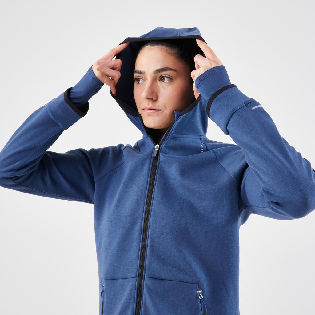 Veste chaude de running Femme, KIPRUN Run 500 Warm Bleu abysse