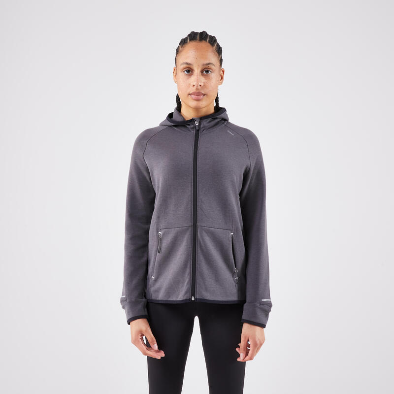 Veste chaude de running Femme, KIPRUN Run 500 Warm Gris charbon
