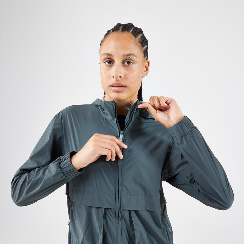 Veste coupe-vent de running Femme - KIPRUN Run 500 Wind verte