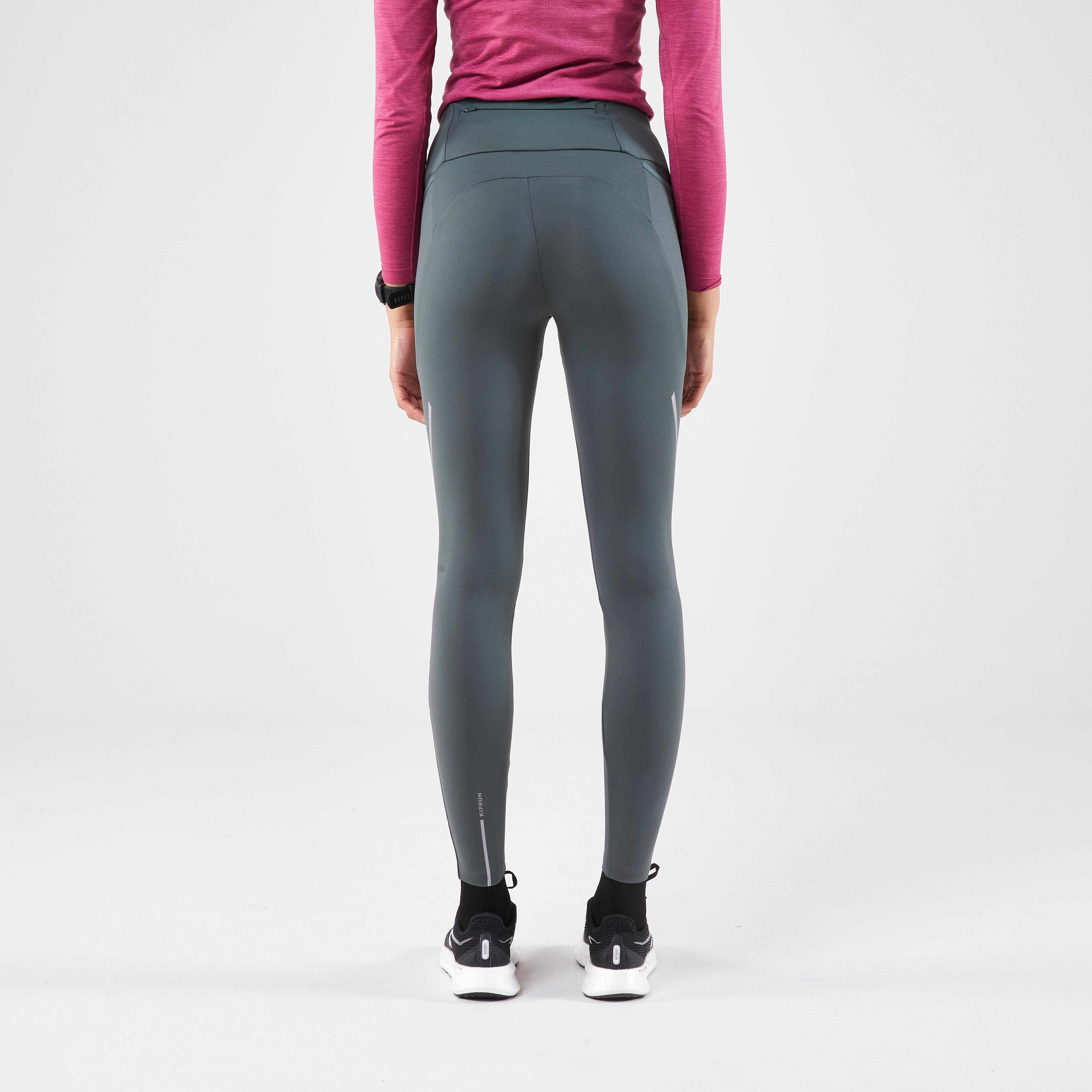 Women's warm running leggings - KIPRUN Run 500 Warm - Smoke green