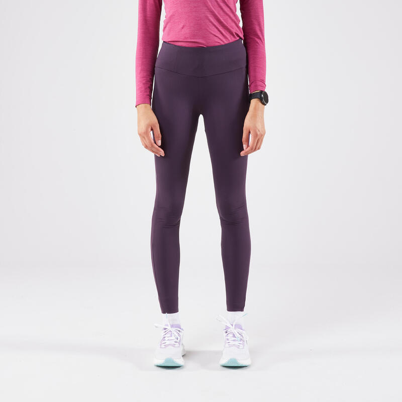 Legging chaud de running Femme, KIPRUN Run 500 Warm Aubergine