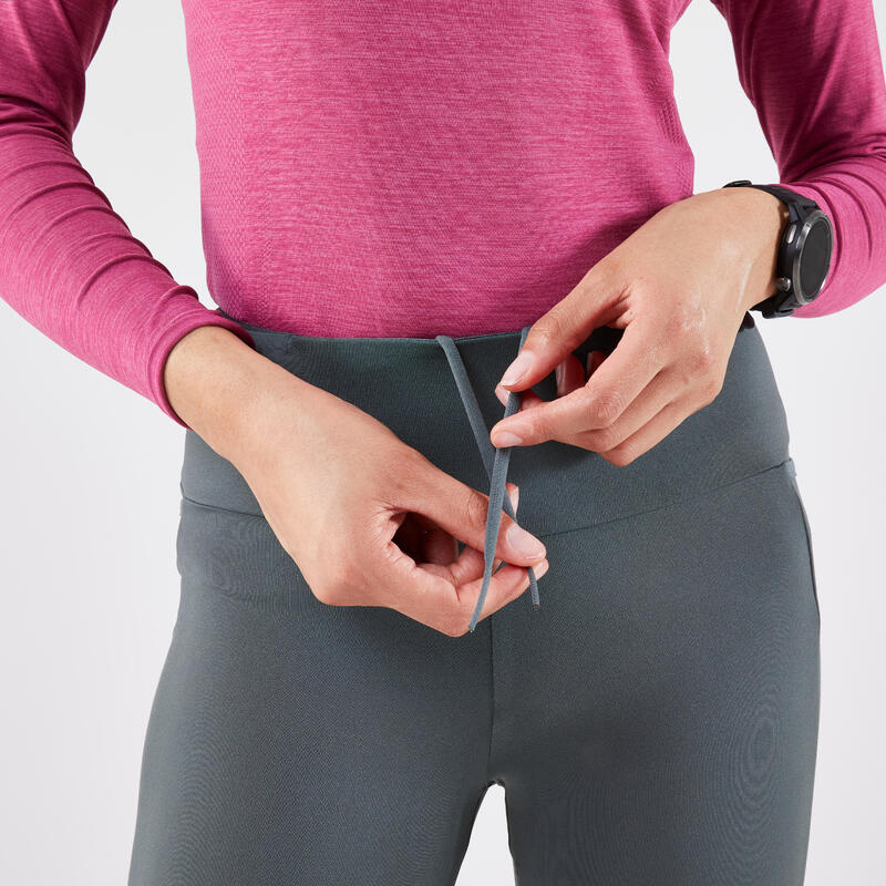 Legging chaud de running Femme, KIPRUN Run 500 Warm Vert fumé