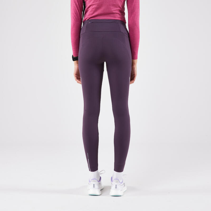 Legging chaud de running Femme, KIPRUN Run 500 Warm Aubergine