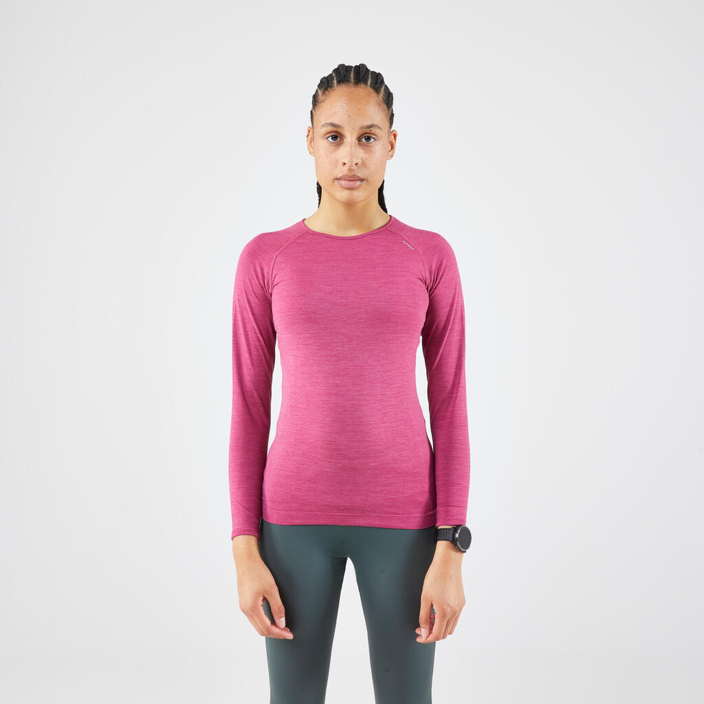 Laufshirt langarm Damen nahtlos - Run 500 rosa