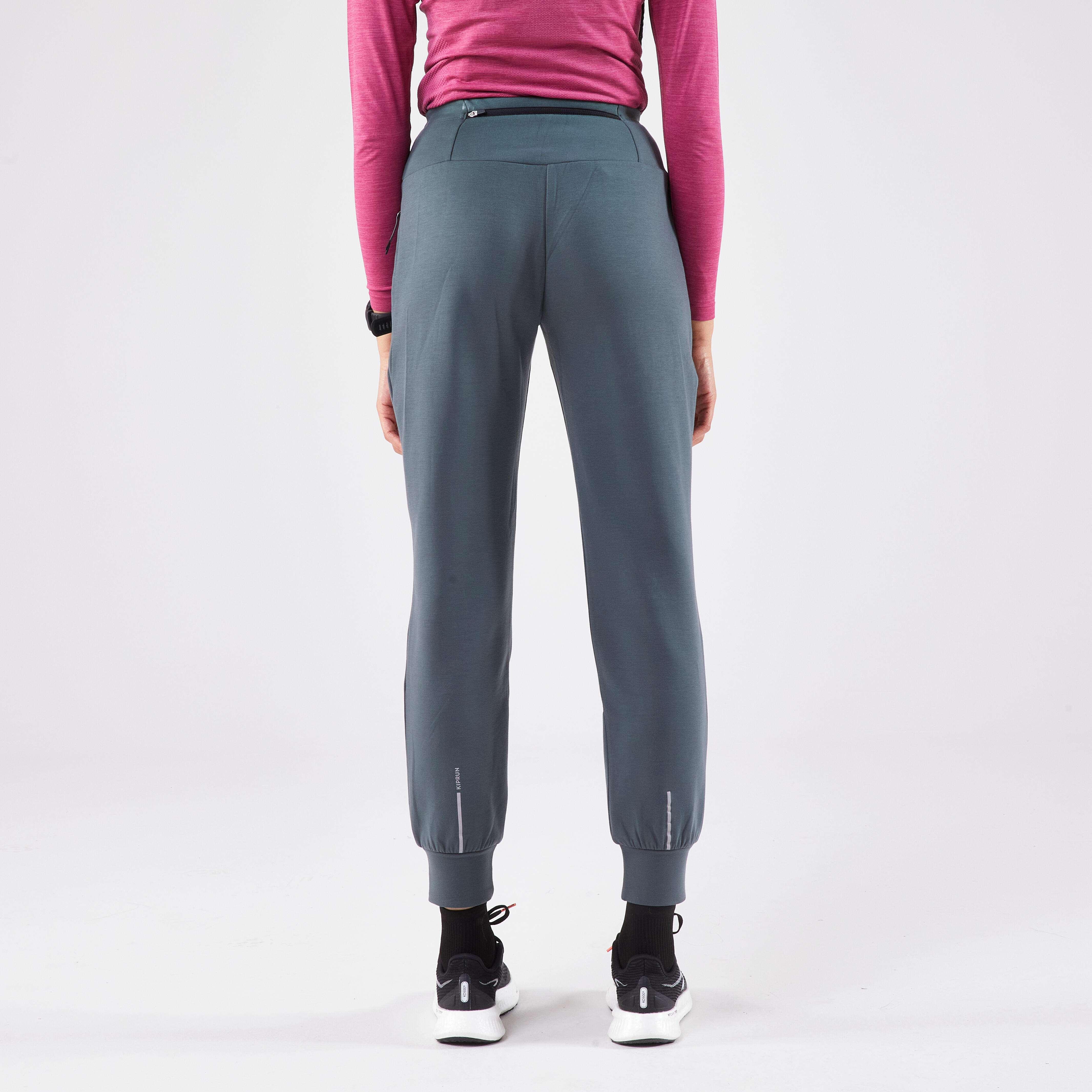 Women's warm running trousers-KIPRUN RUN 500 Warm-Smoke green