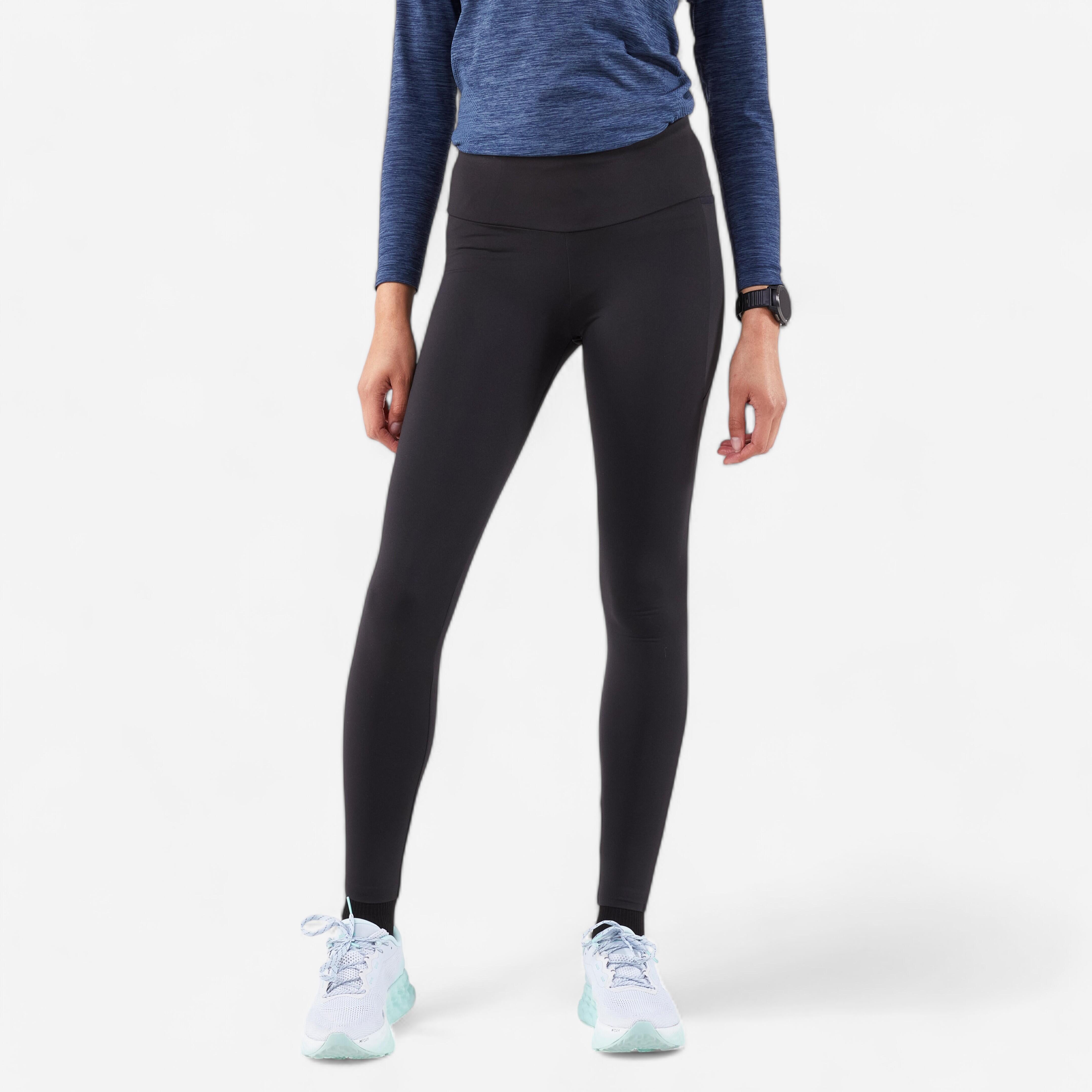 Women's warm running leggings - KIPRUN RUN 500 Warm - Black smoke