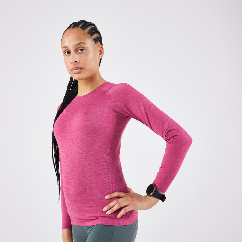 Laufshirt langarm Damen nahtlos - Run 500 rosa