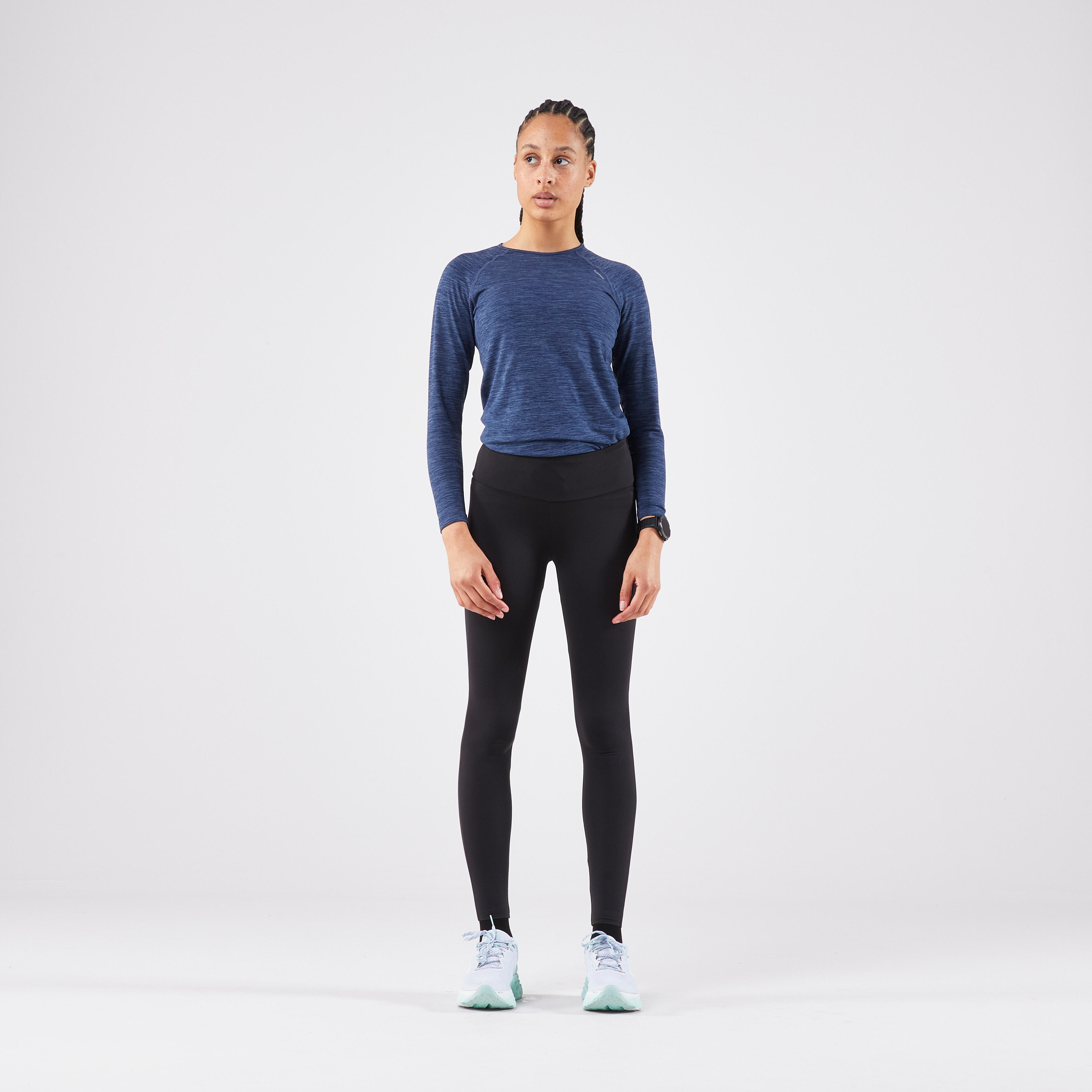 Women's warm running leggings - KIPRUN RUN 500 Warm - Black smoke