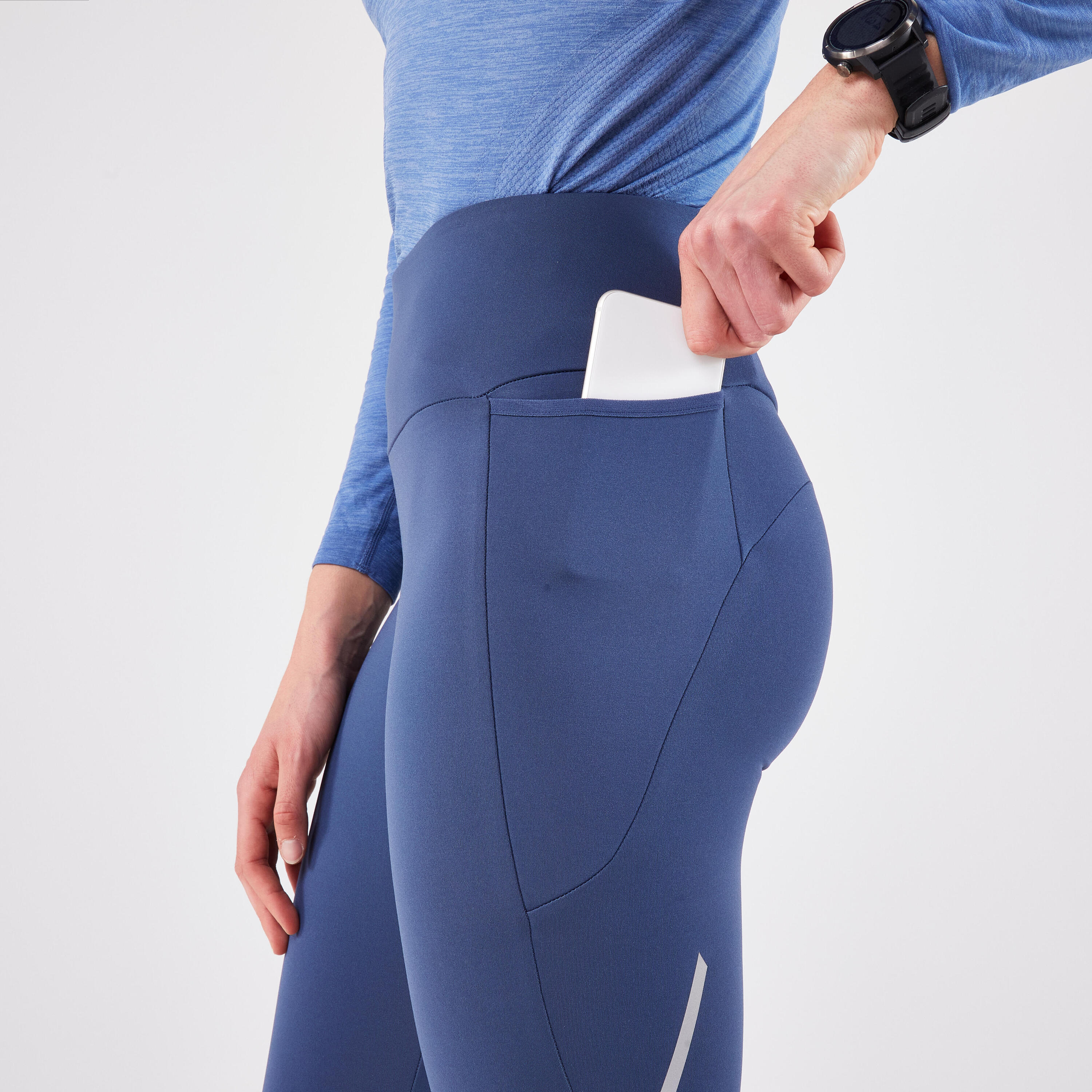Women's warm running leggings - KIPRUN RUN 500 Warm - Abyss blue 5/10