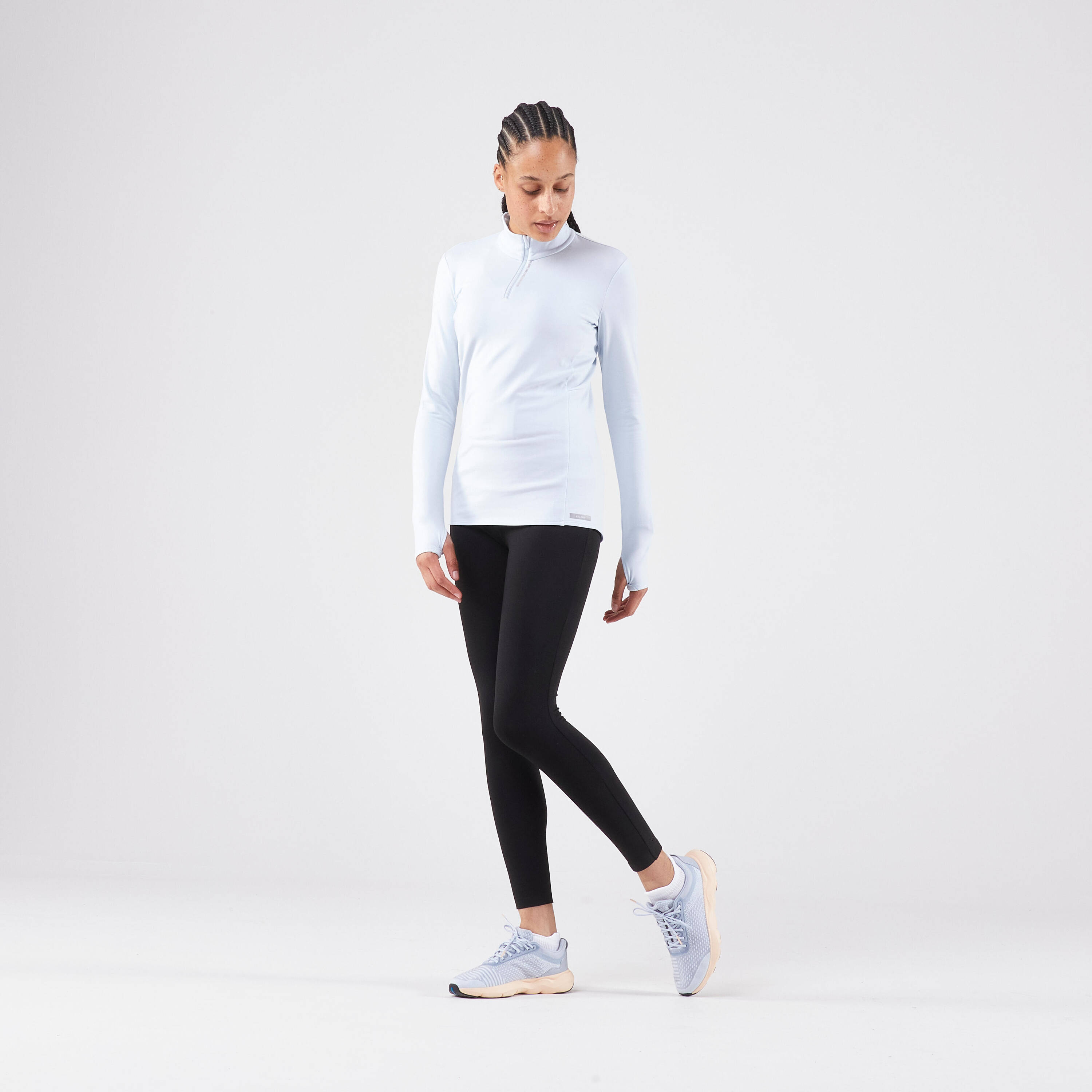 WOMEN'S KIPRUN RUN 100 HALF-ZIP WARM LONG-SLEEVED RUNNING T-SHIRT - BLUE -  2