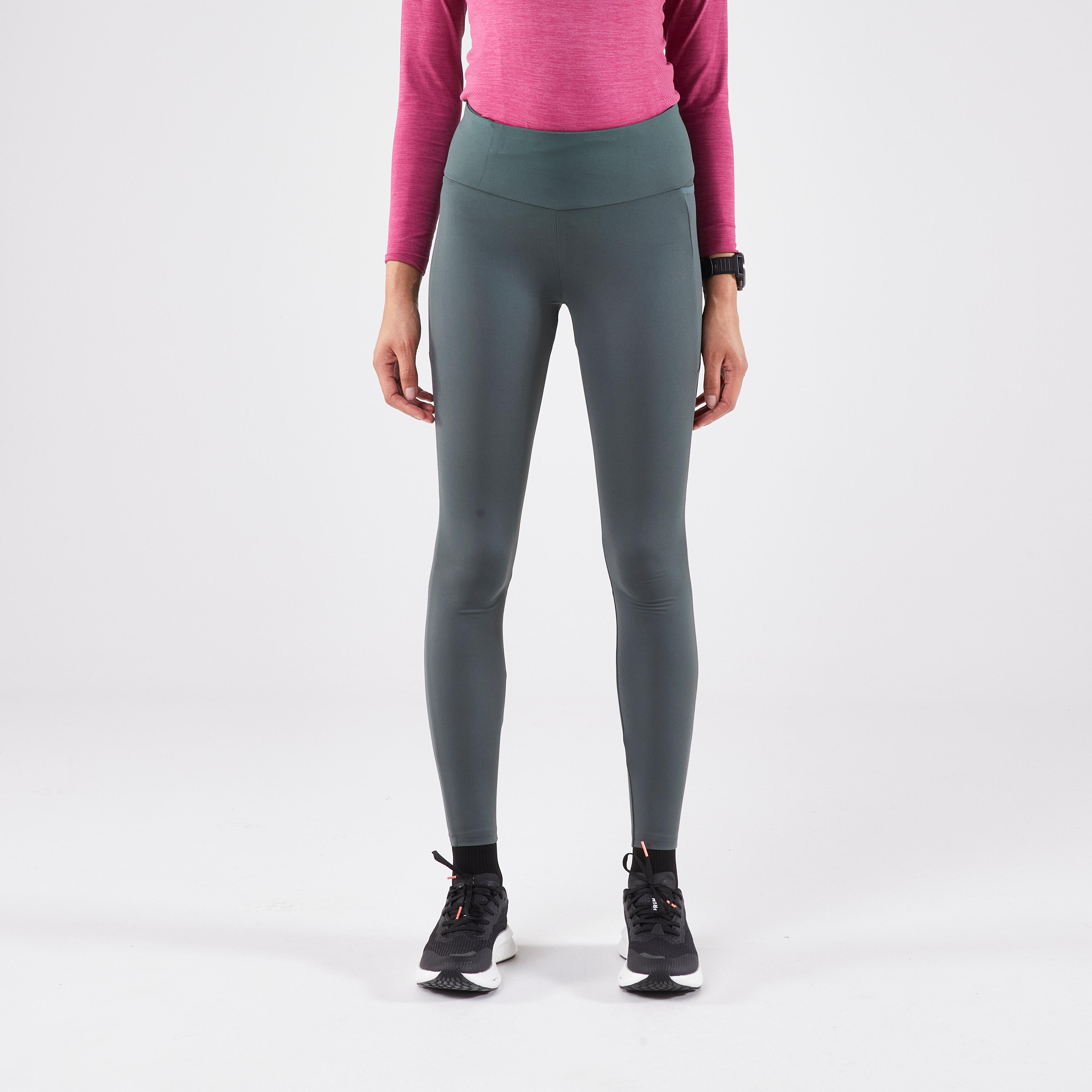 Women's warm running leggings - KIPRUN Run 500 Warm - Smoke green