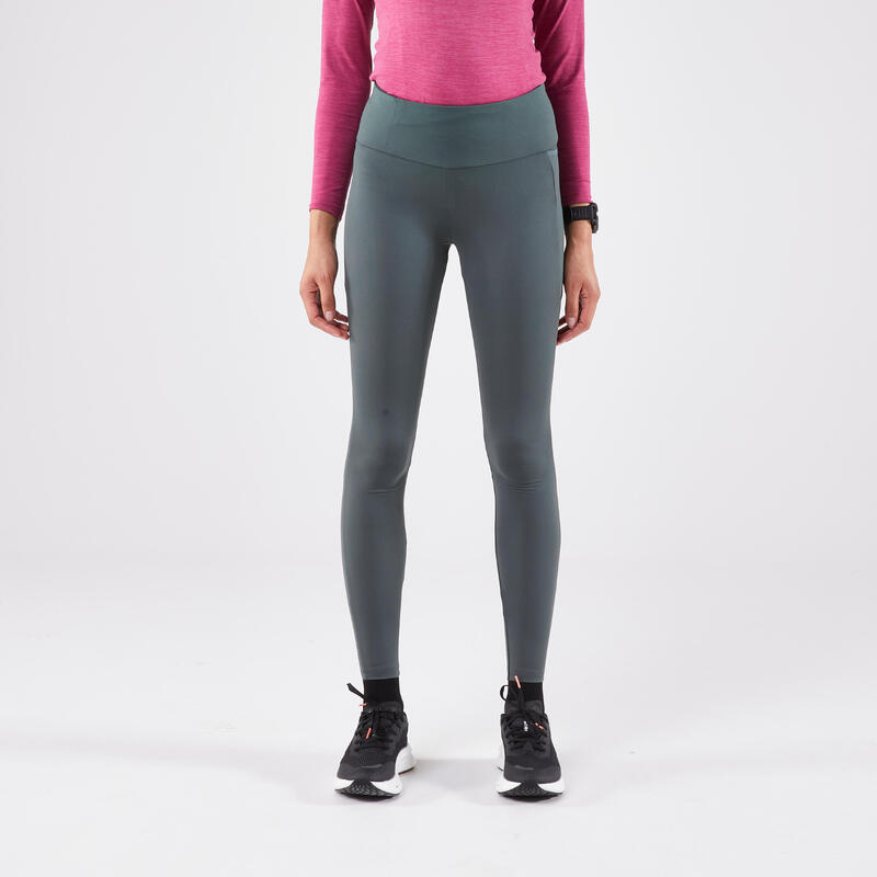 Legging chaud de running Femme- KIPRUN Run 500 Warm Vert fumé