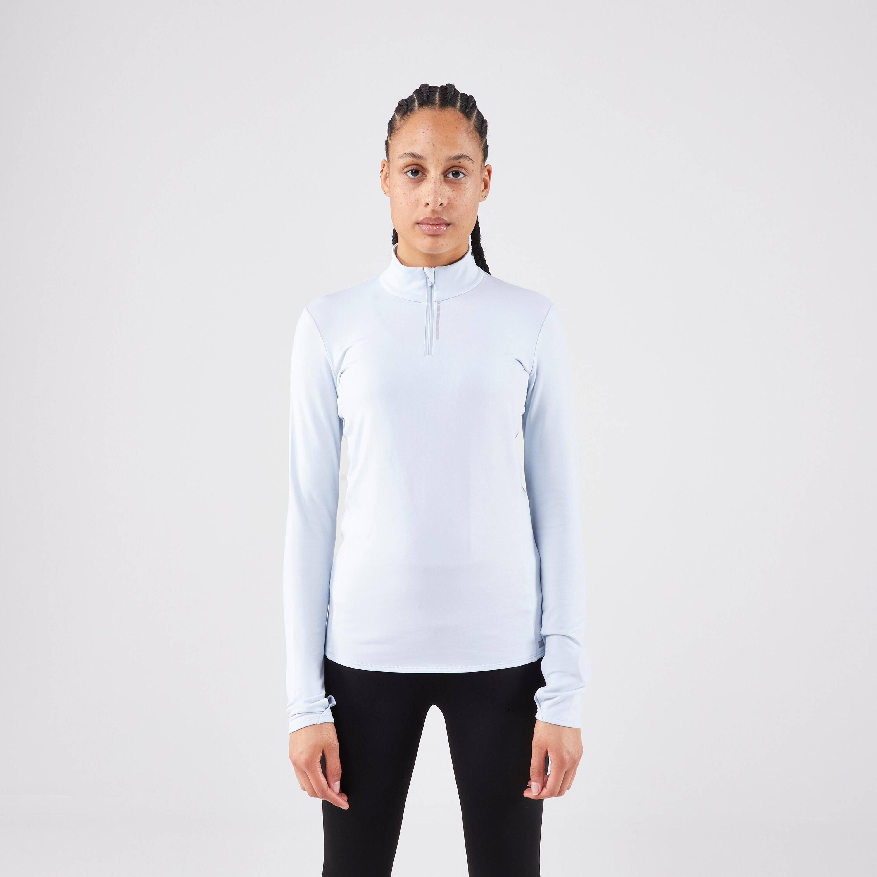 WOMEN'S KIPRUN RUN 100 HALF-ZIP WARM LONG-SLEEVED RUNNING T-SHIRT - BLUE -  4