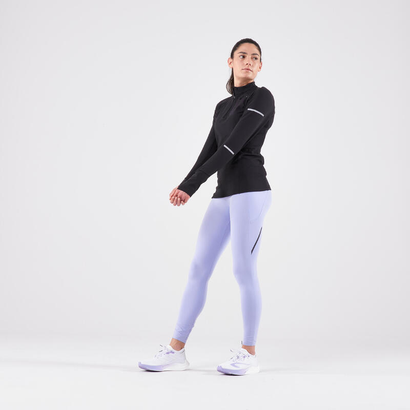 Bluză fermoar scurt alergare KIPRUN Run 500 Warm Negru Damă