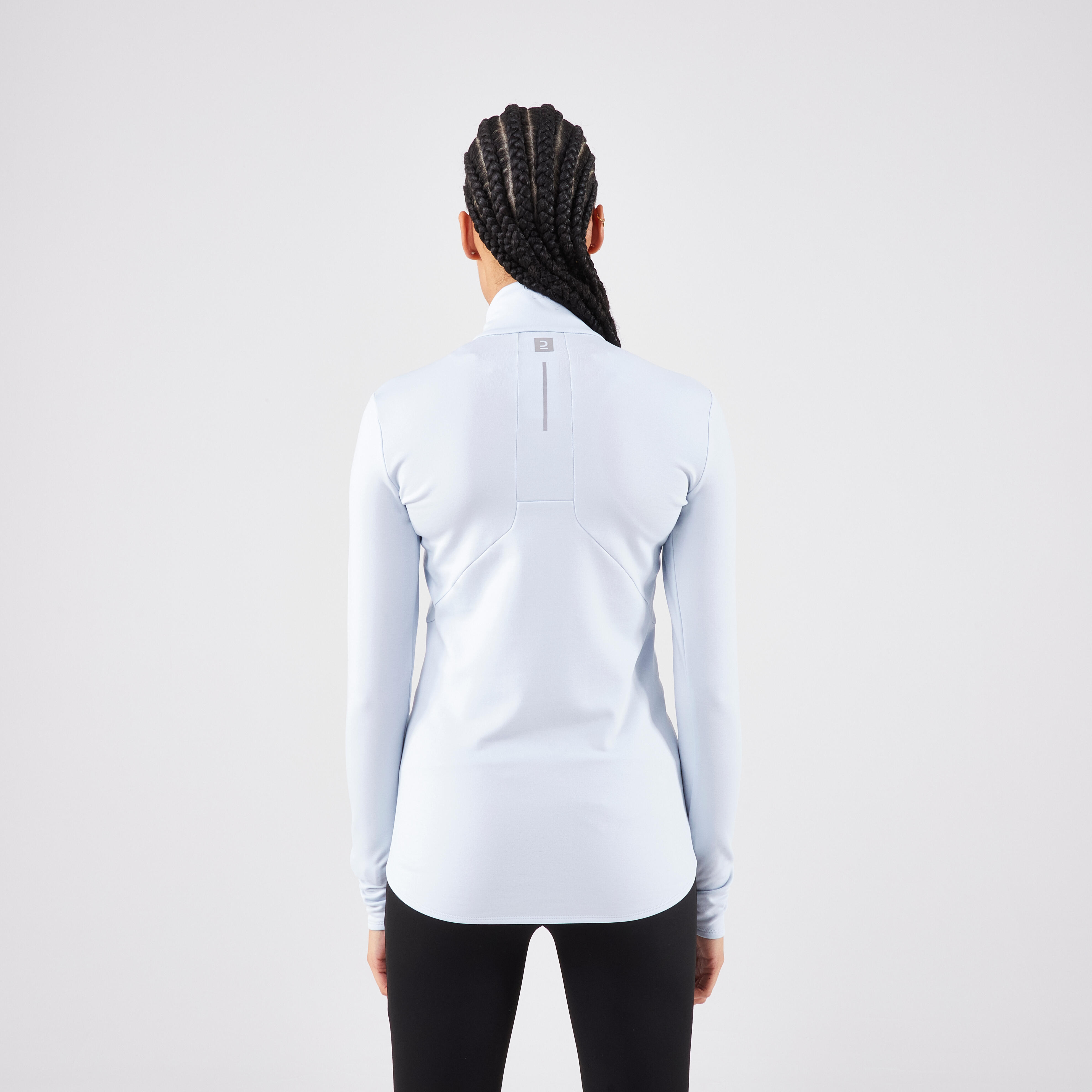 WOMEN'S KIPRUN RUN 100 HALF-ZIP WARM LONG-SLEEVED RUNNING T-SHIRT - BLUE