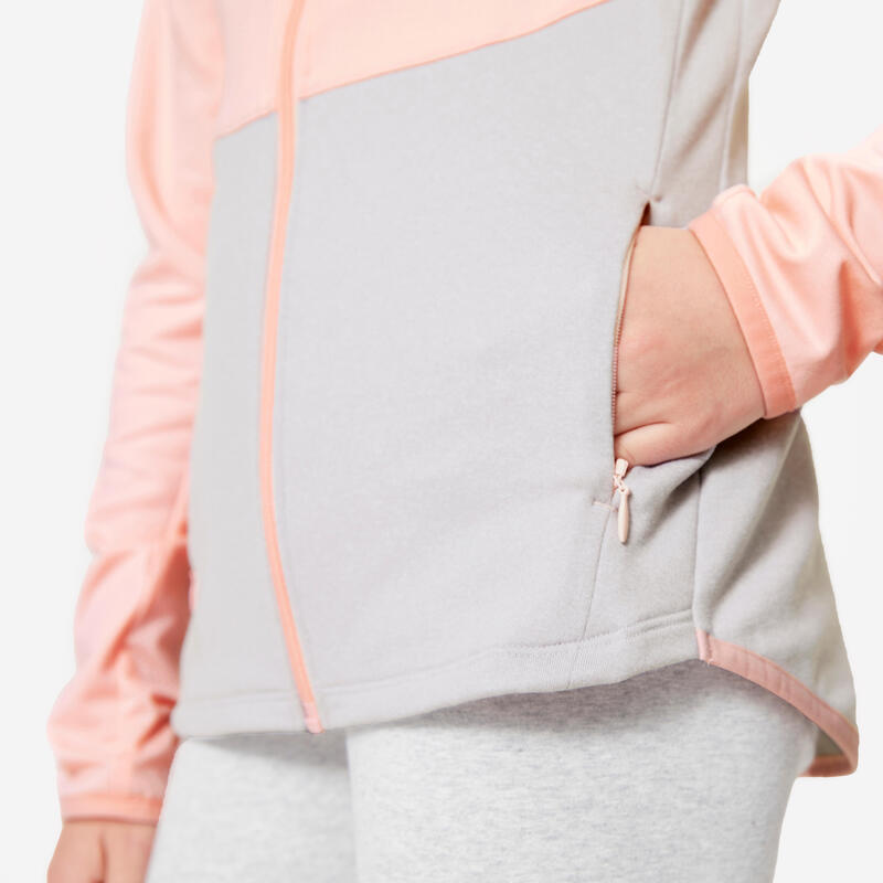 Felpa bambina ginnastica con zip pesante rosa-grigio