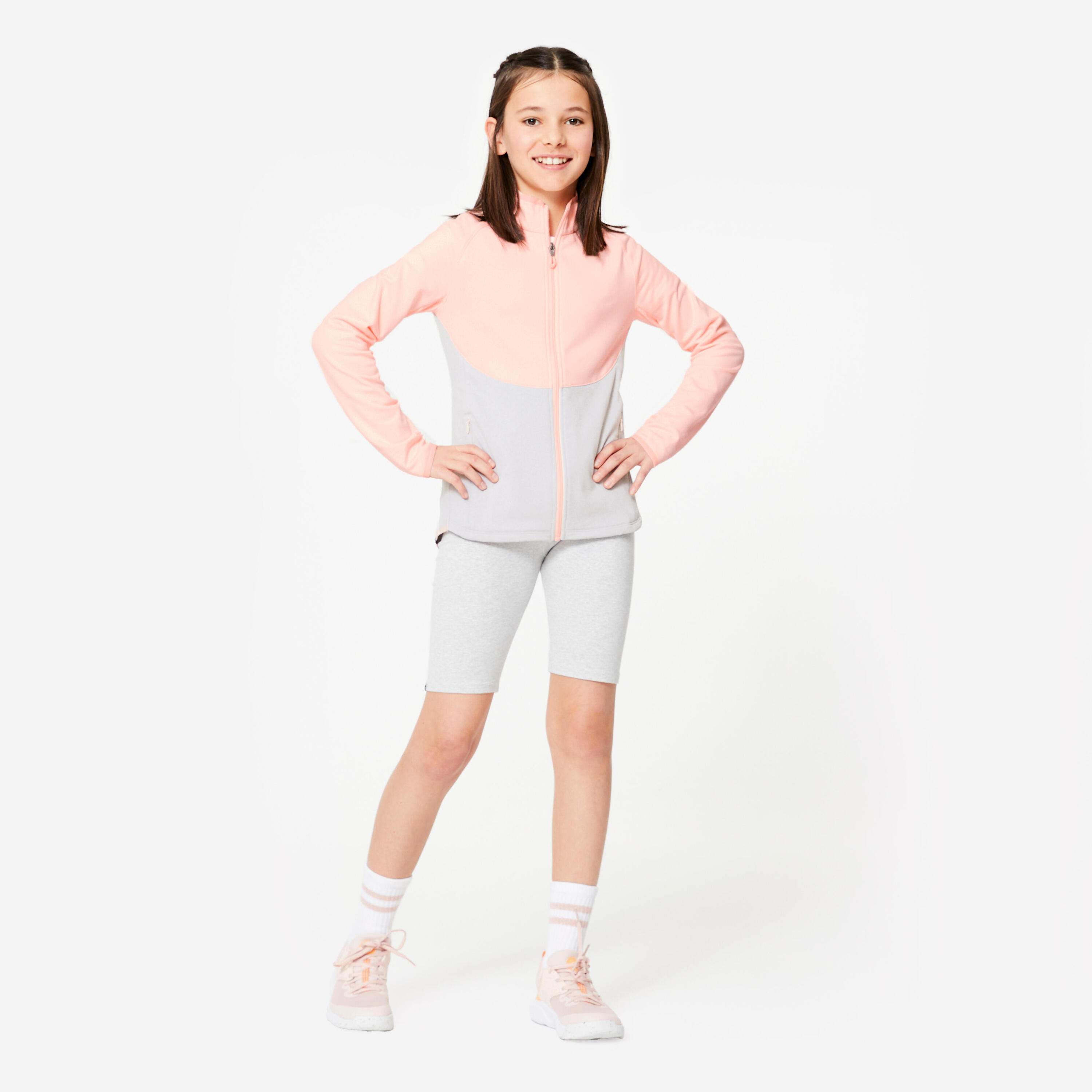 Getailleerd sportjasje voor meisjes roze grijs 2/5