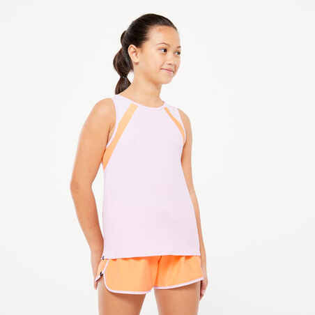 Girls' Breathable Tank Top S500 - Mauve / Orange