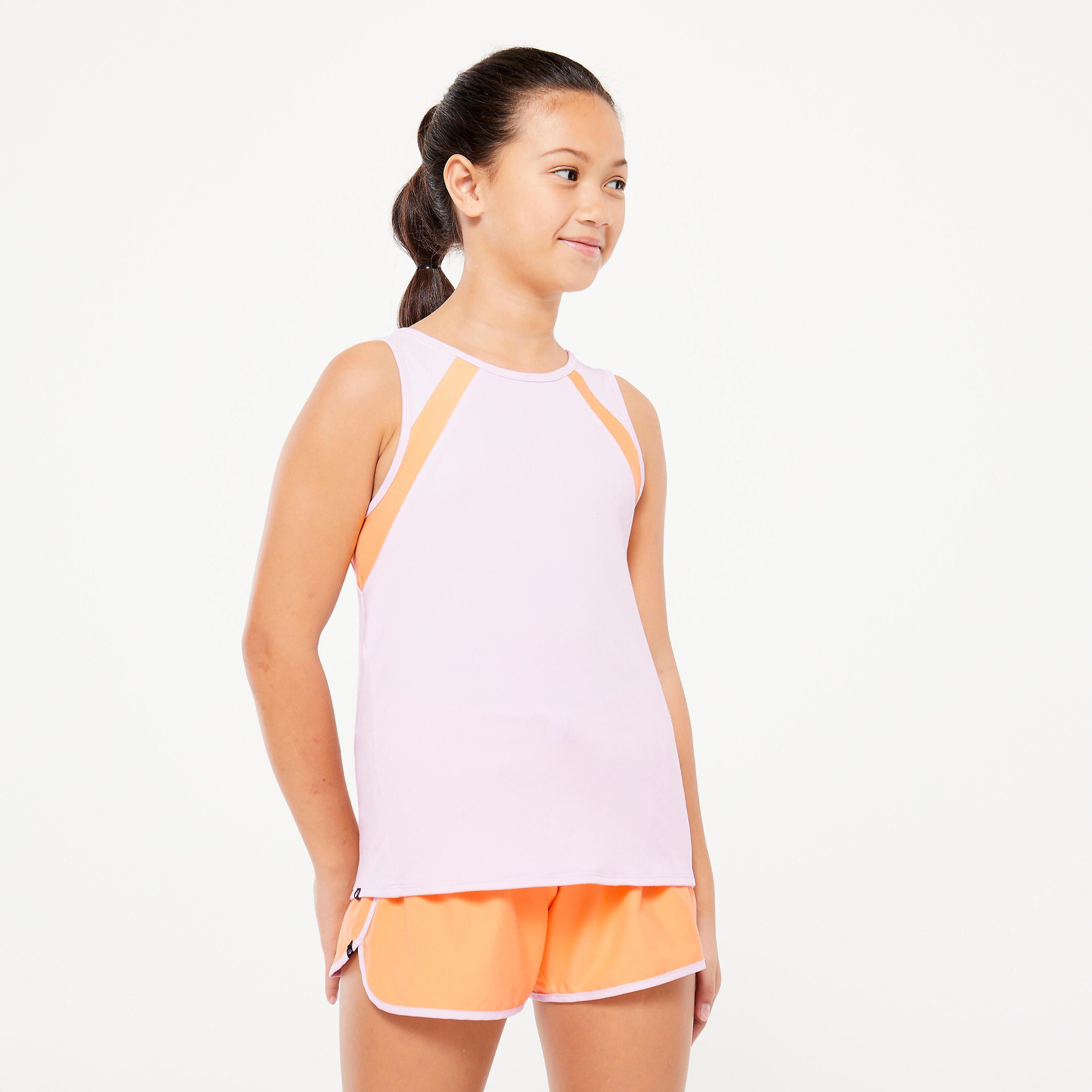 Girls' Breathable Tank Top S500 - Mauve / Orange 1/4