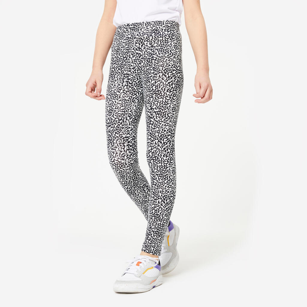 Legging en coton fille, imprimé noir et blanc