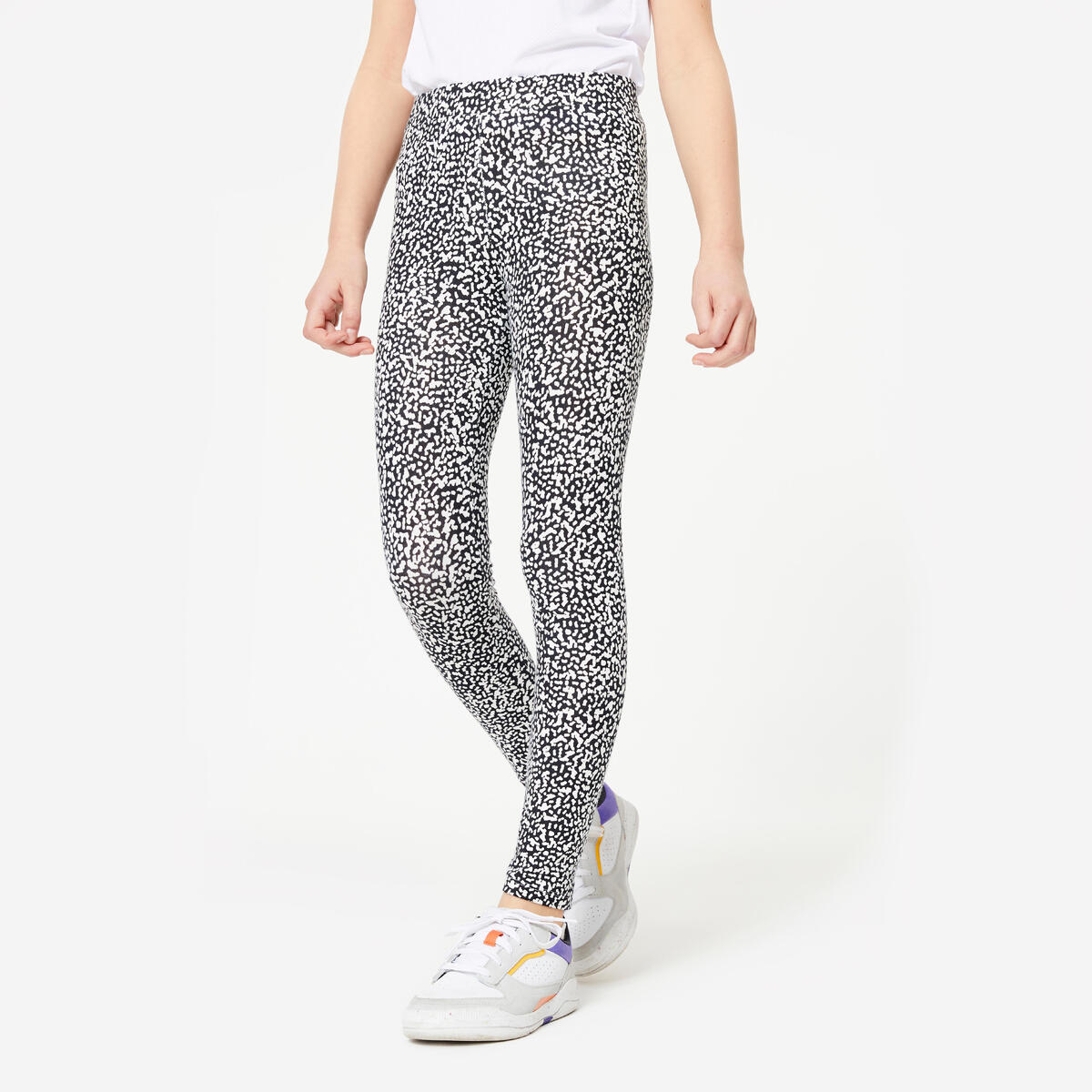 Legging en coton fille, imprimé noir et blanc