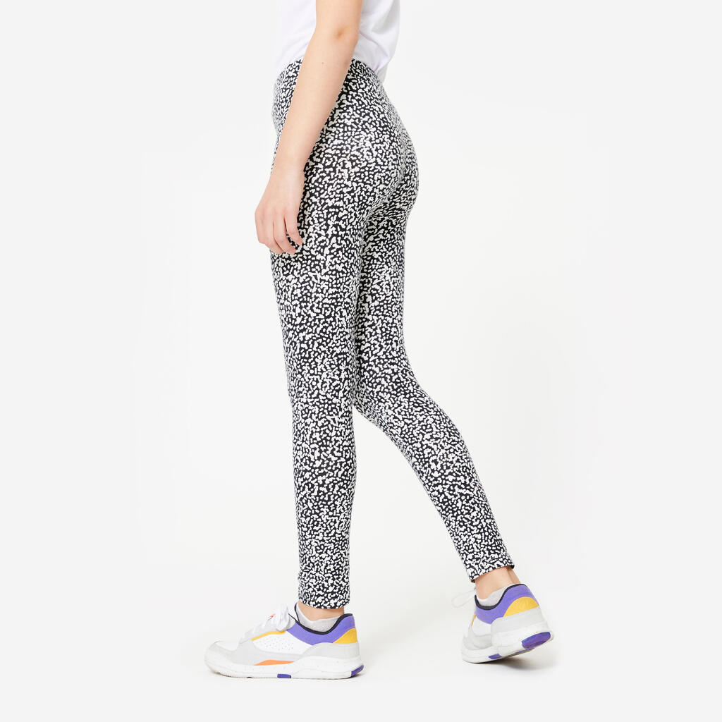 Legging en coton fille, imprimé noir et blanc