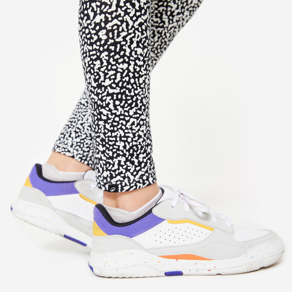 Legging en coton fille, imprimé noir et blanc