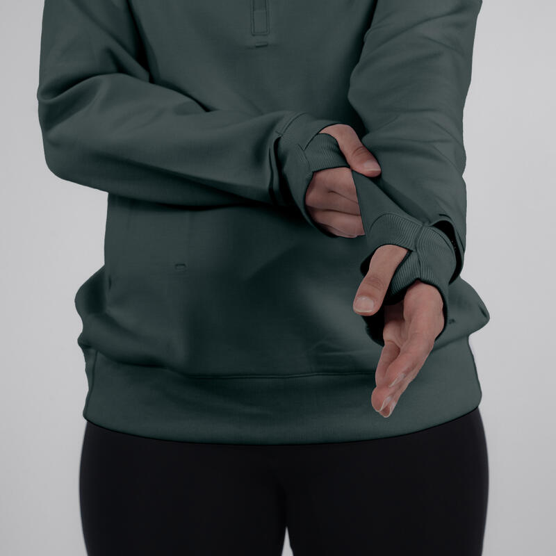 Kadın Kapüşonlu Koşu Sweatshirtü - Füme Yeşil - KIPRUN Run 500 Warm