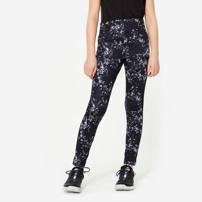 Leggings bambina ginnastica S 500 traspiranti vita alta con tasca petrolio
