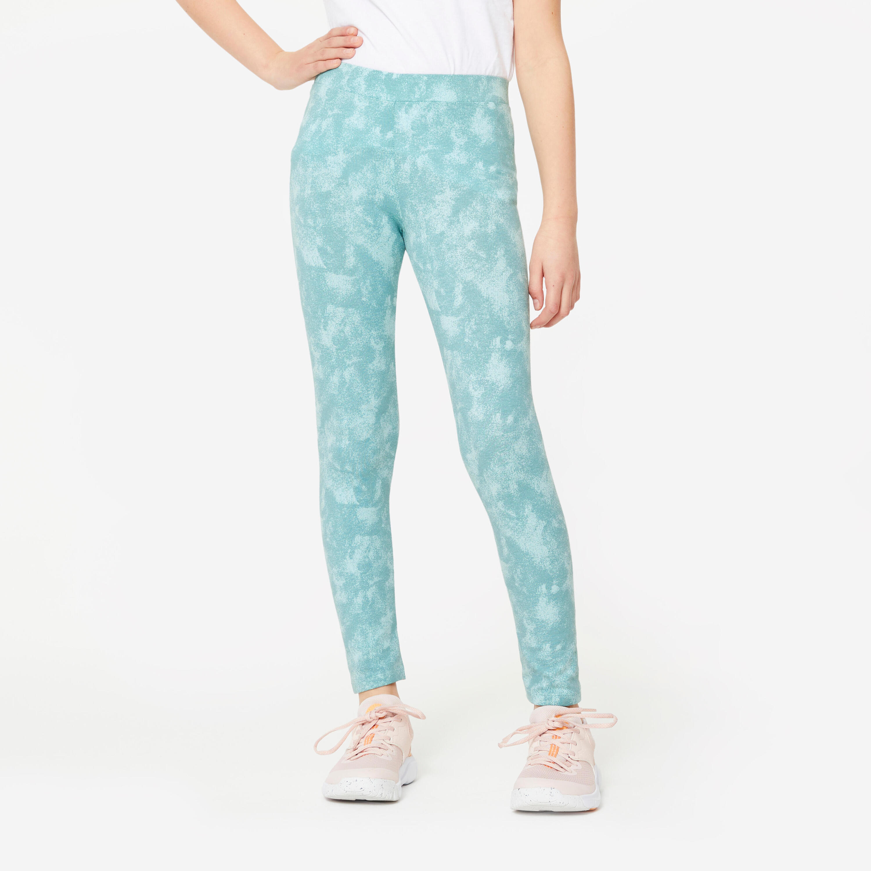 DECATHLON Girls' Cotton Leggings - Khaki Print