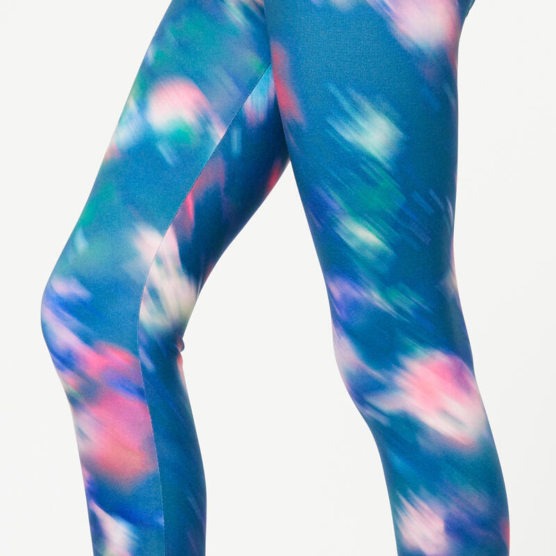 Leggings bambina ginnastica S 500 traspiranti vita alta multicolore stampati