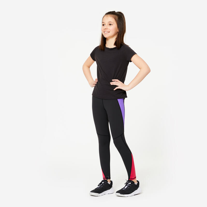 Leggings bambina ginnastica S 500 traspiranti vita alta neri