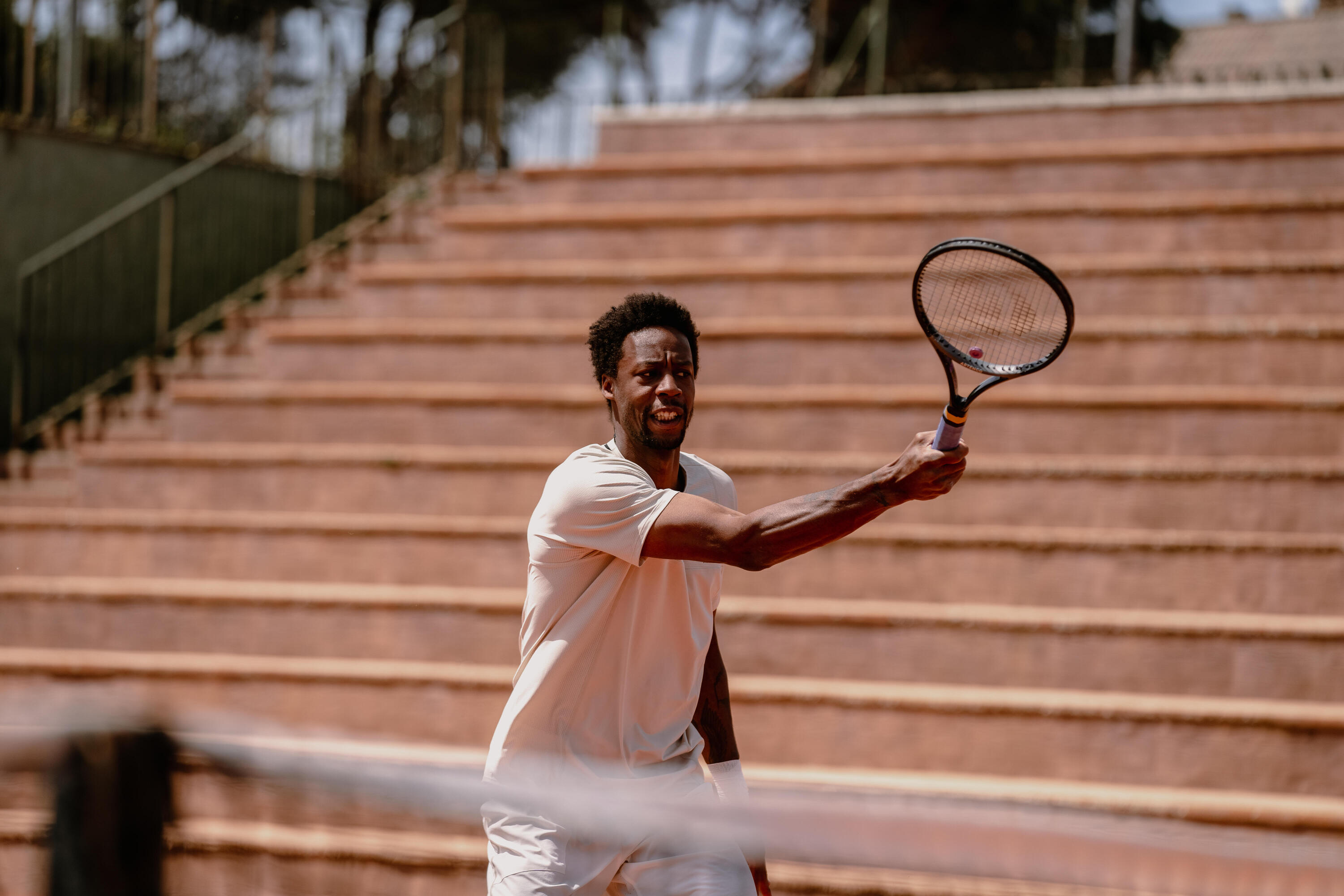 Playera de tenis de manga corta beige para hombre Artengo Dry Gaël Monfils 12/19